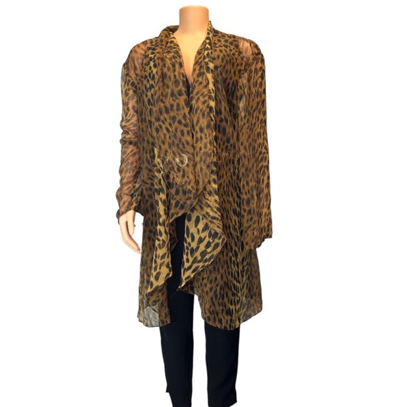 Vintage 90s Night works Surplice Cheetah print top cover up draped  Size 26W - Picture 3 of 17
